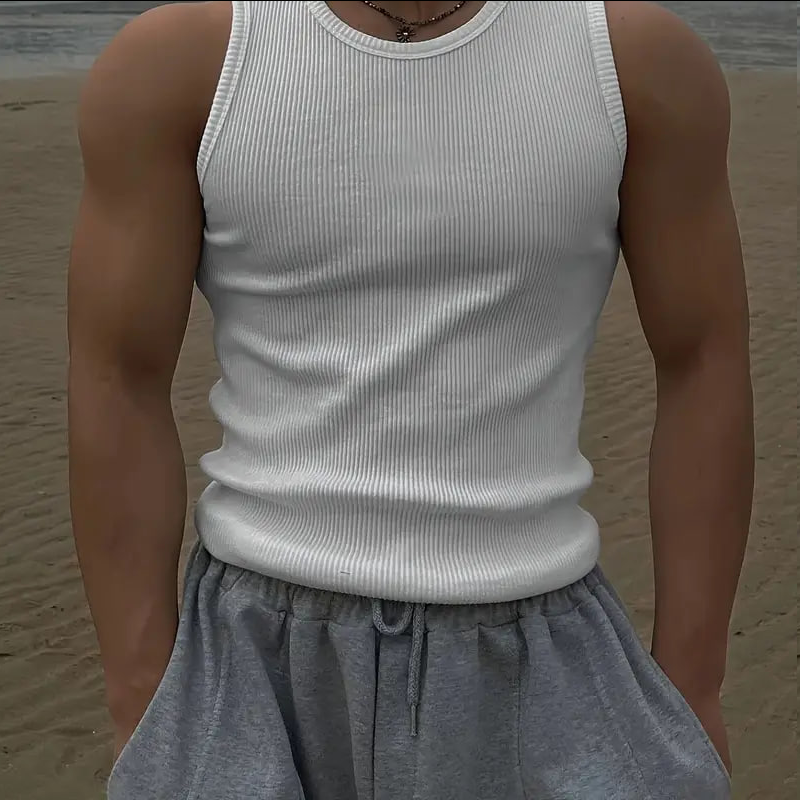 Ribbed Tank Top White - Beach Look