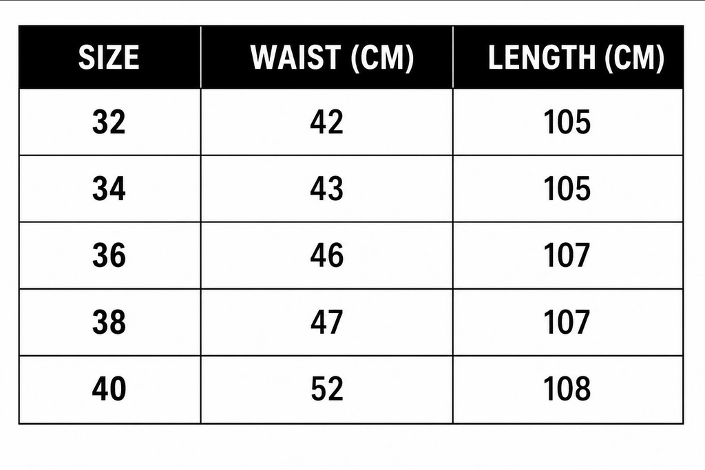 Super Baggy Jeans Size Chart